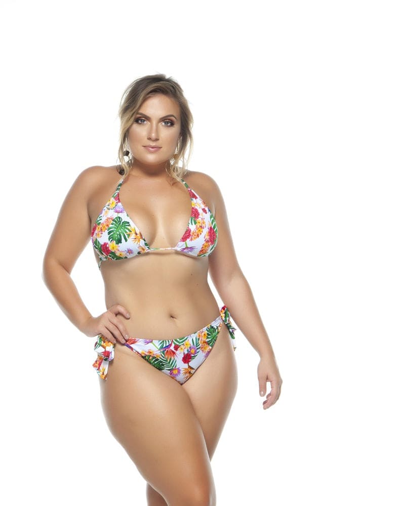 Front of a model wearing a size 20 Triangle Bikini Top in White by Lehona. | dia_product_style_image_id:267957